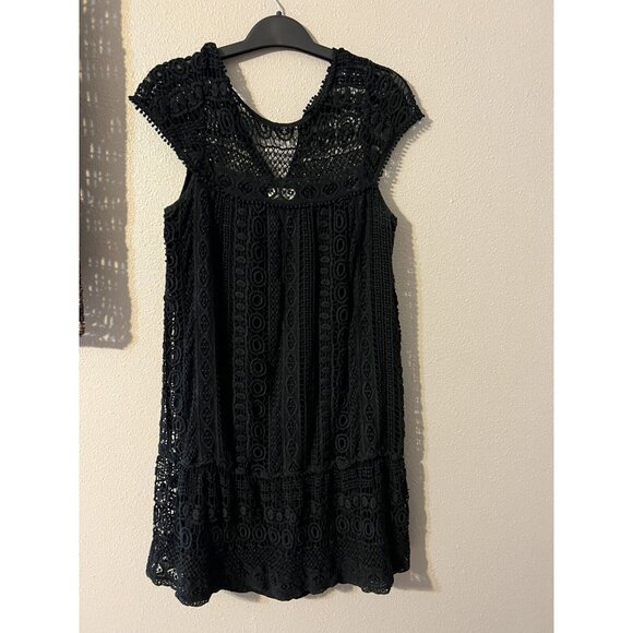 Anthropologie MAEVE Black Short Sleeve Crochet Cotton Sheath Dress Small S 2 4 6 - Picture 5 of 6